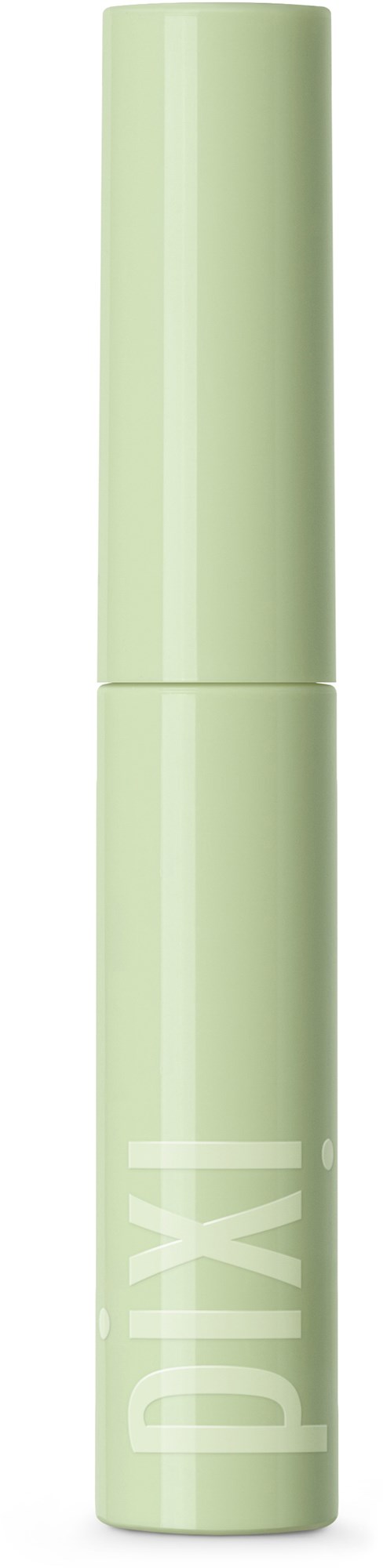 En ljusgrön cylindrical flaska med kork, har ordet 'PIX!' skrivet vertikalt på den.