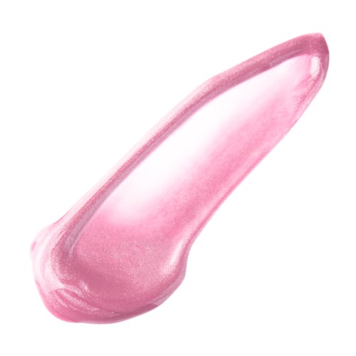 En rosa, glänsande gelé eller krämklump formad som en tår på en vit bakgrund.