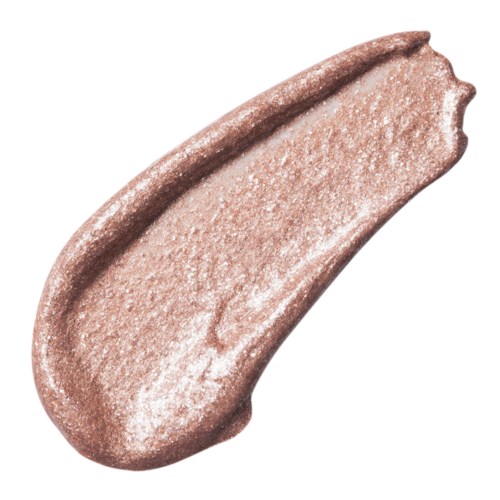 A shiny, beige makeup swatch with a smooth texture and a slight curve. No words or labels visible.