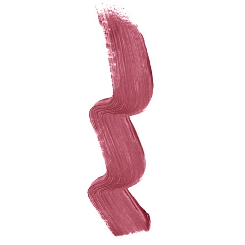 Ett tjockt, krökt, rosa pensstreck på en vit bakgrund.