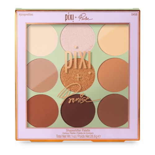 En makeup-palett med nio kretsformade nyanser i rosa, beige, brunt och kopparfärgat, arrangerade i ett 3x3 rutnät.