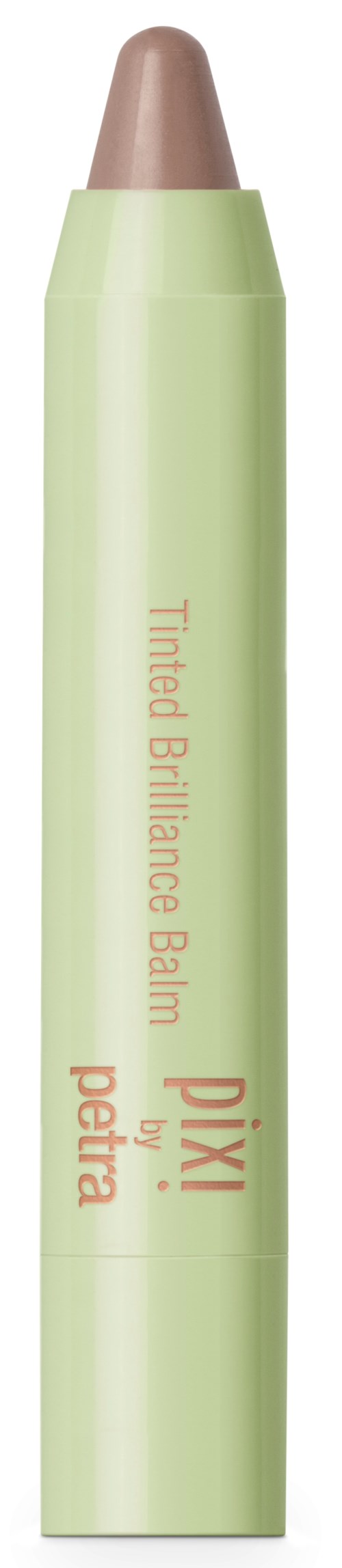 En grön och beige ögonbrynspenna märkt "Tinted Browbone Balm" av Pixi plusa.