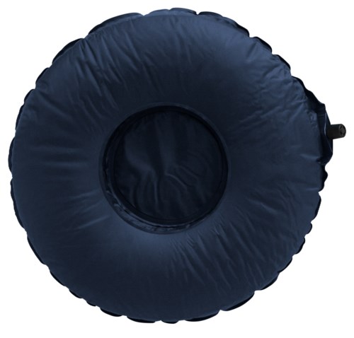 A black inflatable ring, likely for swimming, with a small valve on the side.