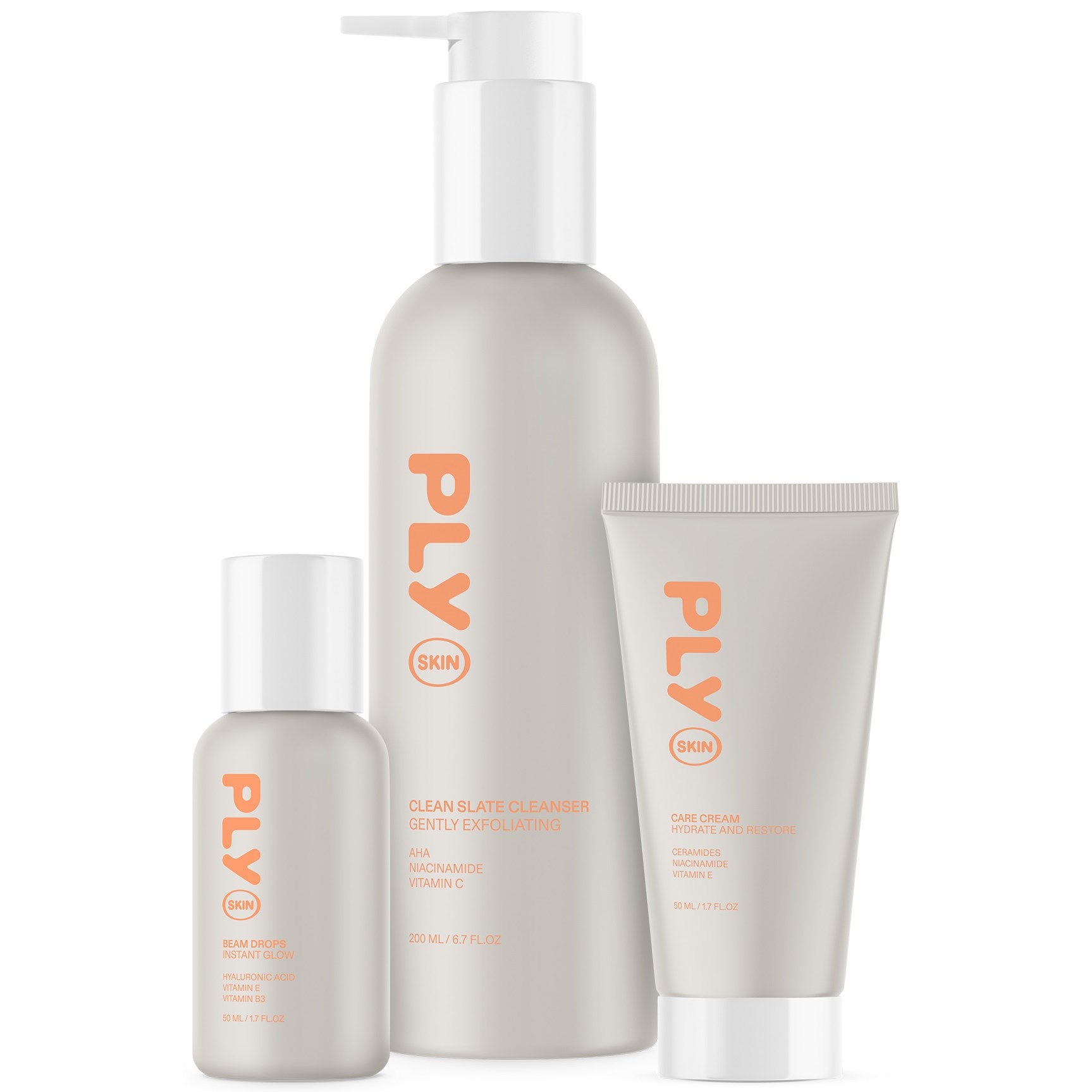 PLY Skin Skin Care Cream 50 ml & Skin Beam Drops 50 ml & Skin Cle