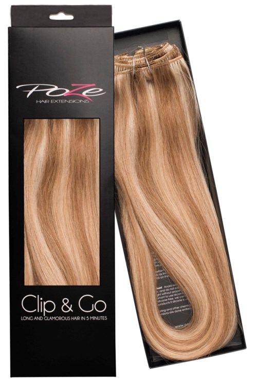Poze Hairextensions Poze Clip&Go Löshår Äkta 12N/8B Blonde Caramel Mix 7 delar/set 50cm