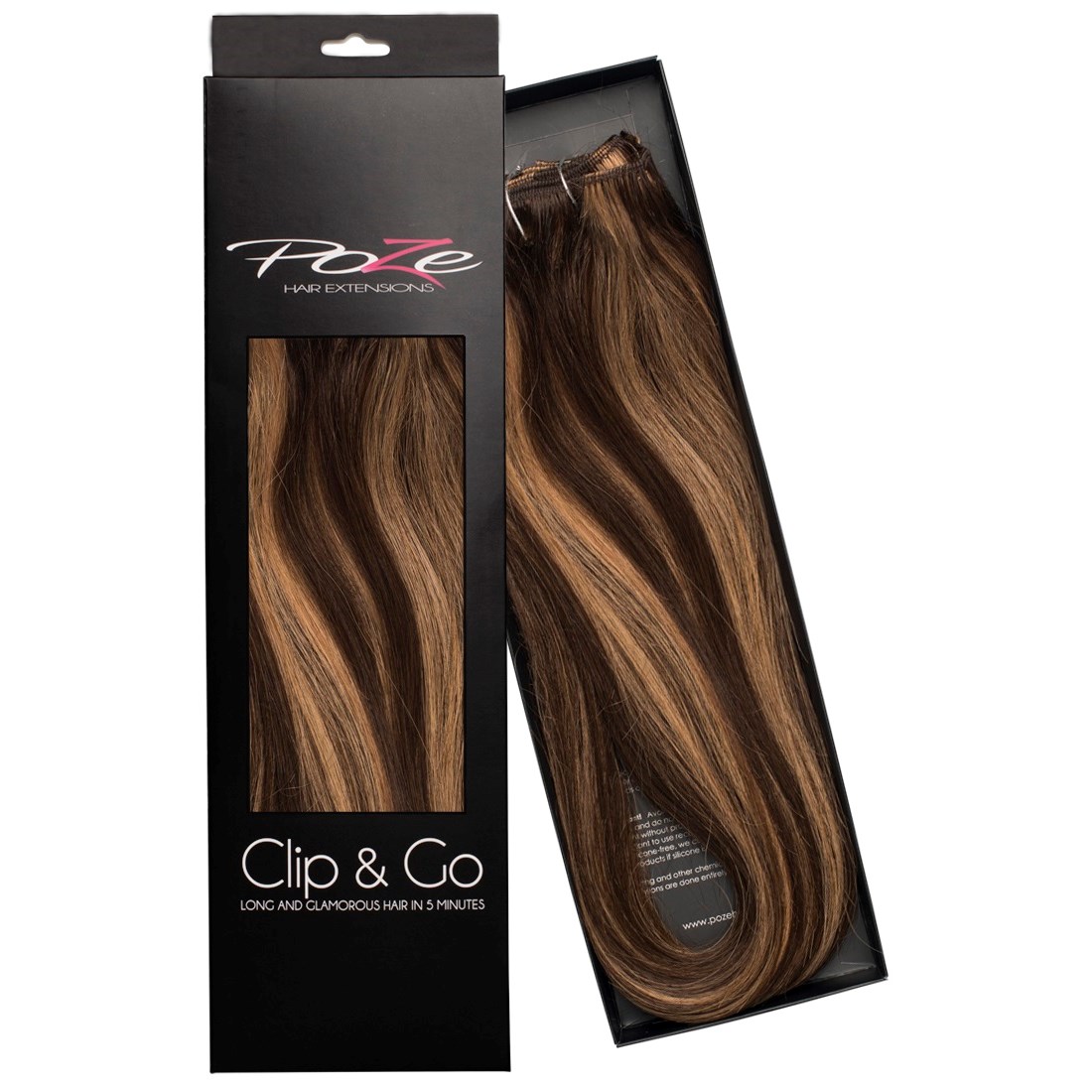 Bilde av Poze Hairextensions Poze Clip&go Løshår Ekte 4b/9g Chocco Co La 7 Dele