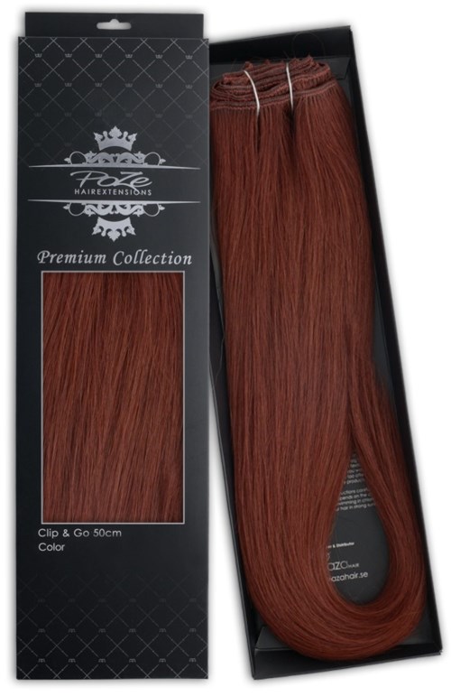 Poze Hairextensions Poze Clip&Go Löshår Äkta Premium 4RG Auburn 50cm