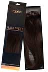 Dark brown hair extensions in a black packaging with gold and white text, labeled 'Hair Weft' and 'Salon Beauty'.