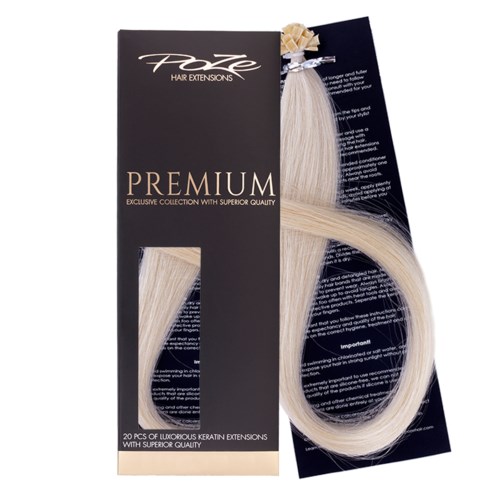 A hair extension package named 'DIXE' with blonde synthetic extensions, labeled 'Premium,' containing 20 pieces of keratin extensions.
