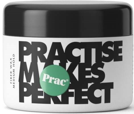 En vit behållare med svart, fet text som säger 'Practice Makes Perfect' och en grön cirkel med 'Prac' inuti.