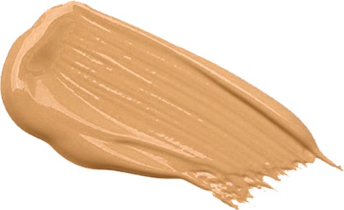 Een beige gekleurde romige substantie, waarschijnlijk make-up of cosmetica, verspreid in één streek. Het heeft een gladde textuur.