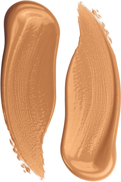 Två provytor av beige eller ljusbrun foundation eller concealer, texturerade med penseldrag, placerade bredvid varandra.