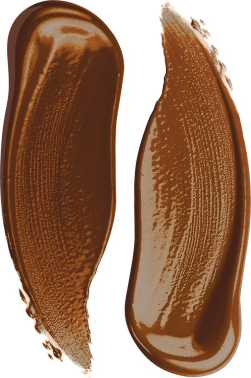 Två bruna penseldrag, ett mörkare och tjockare, det andra ljusare och tunnare, på en vit bakgrund.