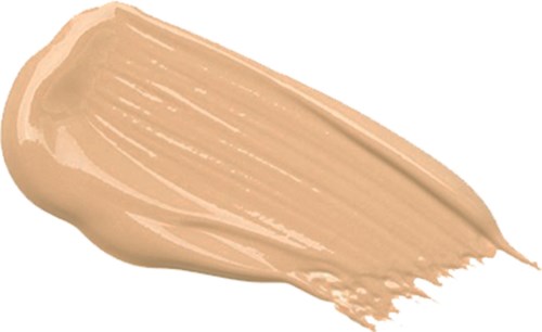 Krämig beige makeupprov med streck och slät textur.
