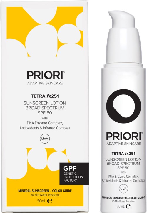 PRIORI Adaptive Superceutical Formulas TETRA Broad Spectrum SPF 50 Color Guide