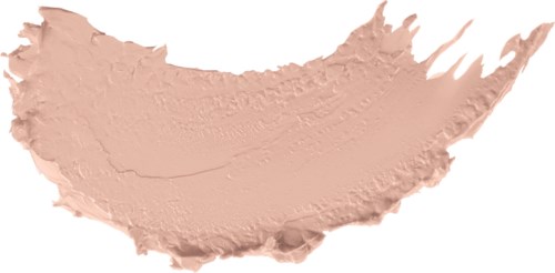 Et strøg af lys beige makeup eller creme på en hvid baggrund.