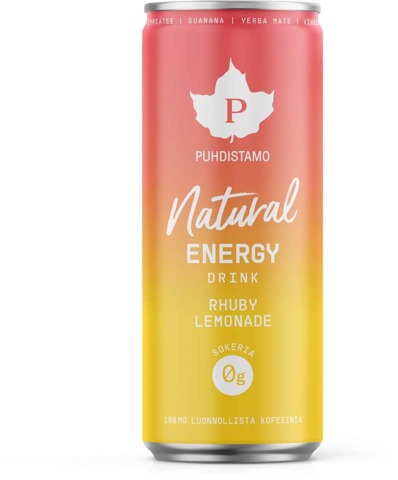 Puhdistamo Natural energy drink, Rhuby Lemonade 330 ml