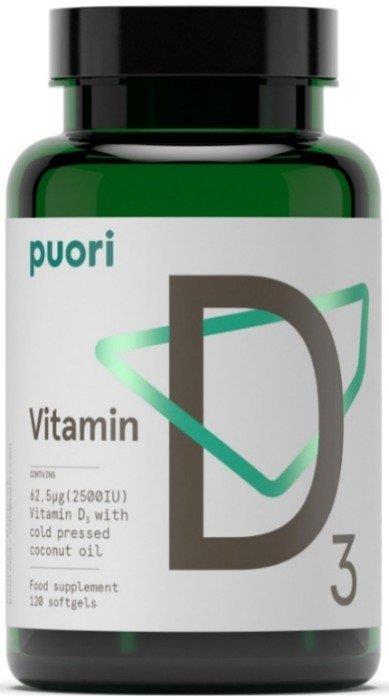 Puori D3 Vitamin D 2500IE (62,5µg), 120 kapslar