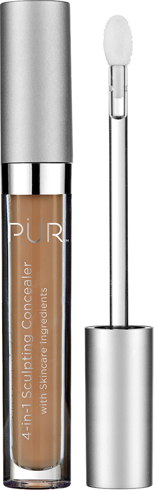 En concealer i en gjennomsiktig tube med sølvhette og påføringsspett. Produktnavnet står på tuben.