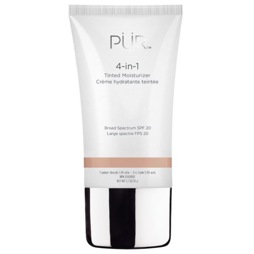 En vit tub med PÜR 4-i-1 färgad dagkräm með SPF 20 og täckande egenskaper.