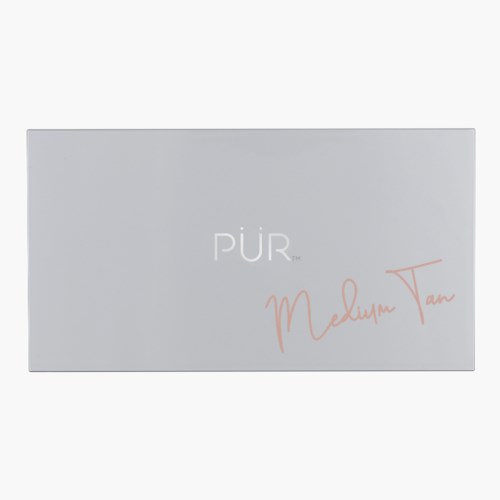 En lys grå boks med ordet "PUR" og "Medium Tan" skrevet på den.