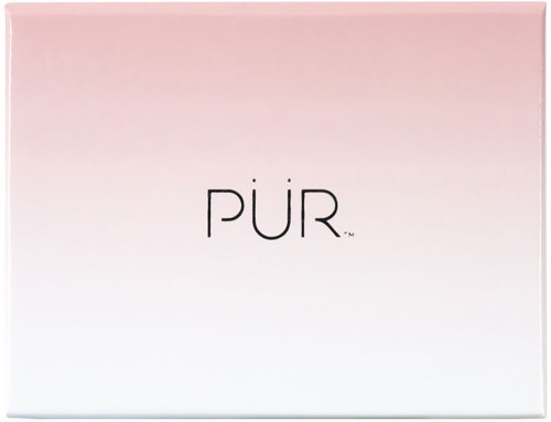 En rosa och vit gradientlåda med ordet "PUR" skrivet i svart i mitten.