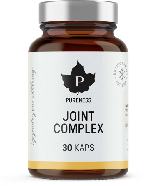 A brown bottle with a silver lid labeled 'Joint Complex' containing 30 capsules, with a white label and black text.