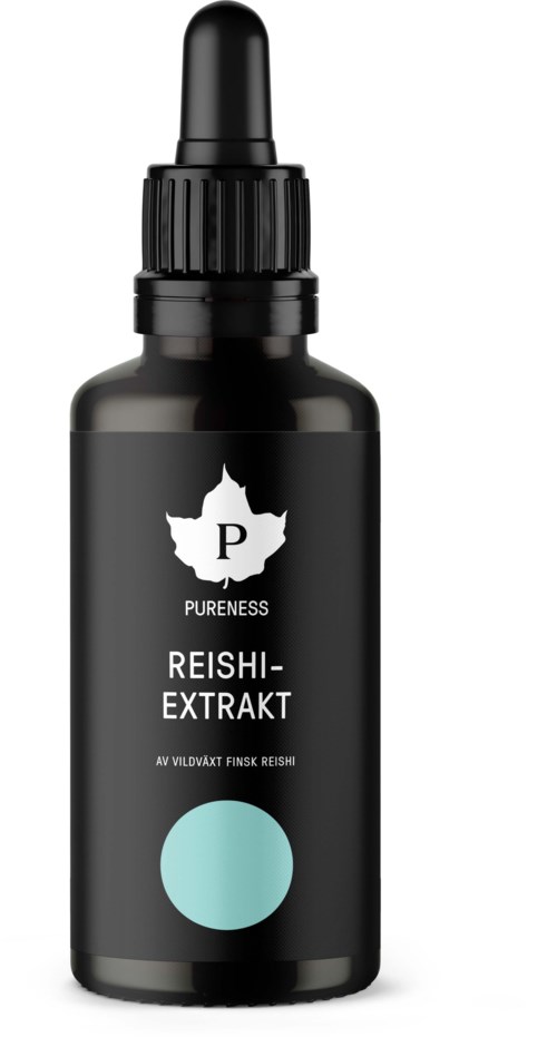 A black dropper bottle labeled 'Reishi-Extrakt' with a map outline and a blue circle on the label.