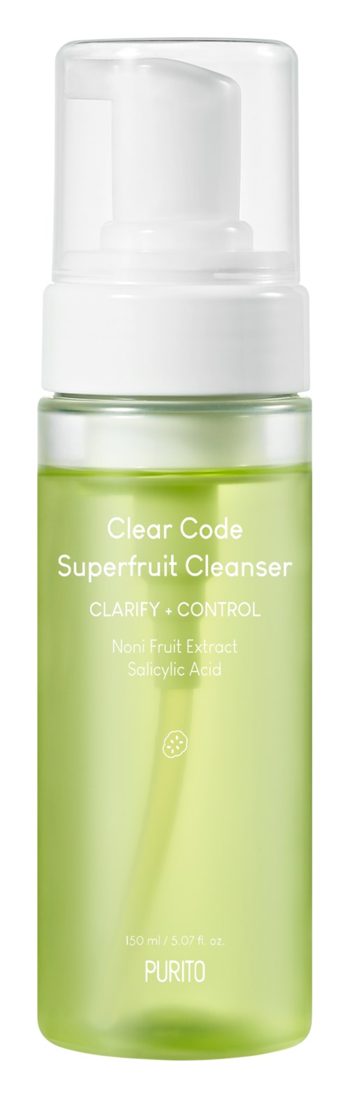 Zielona butelka z białym korkiem zawiera Superfruit Cleanser dla czystej, zdrowej skóry.