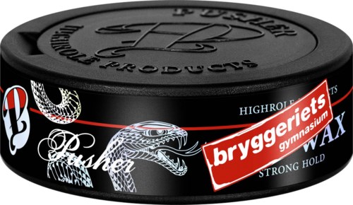 Musta purkki Bryggeriet-salivaha Deelta voit löytää punaisen ja valkoisen etiketin, jossa lohikäärme ja teksti.