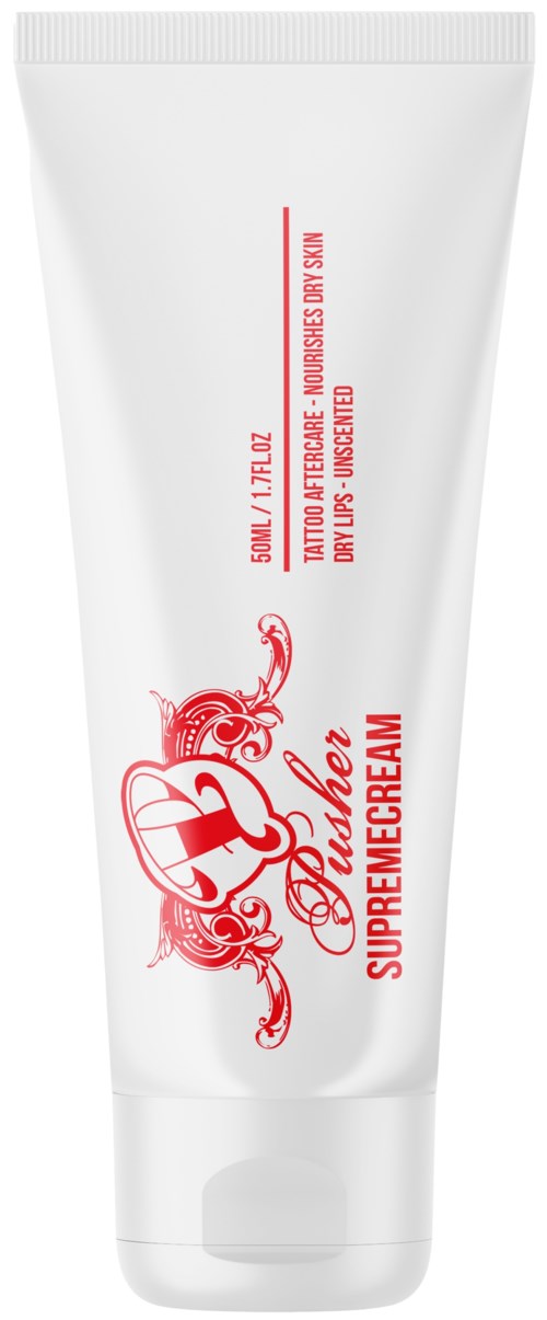 Witte tube met rode tekst, gelabeled als "Plumper Supreme Cream," gebruikt voor huid- of cosmetisch gebruik.