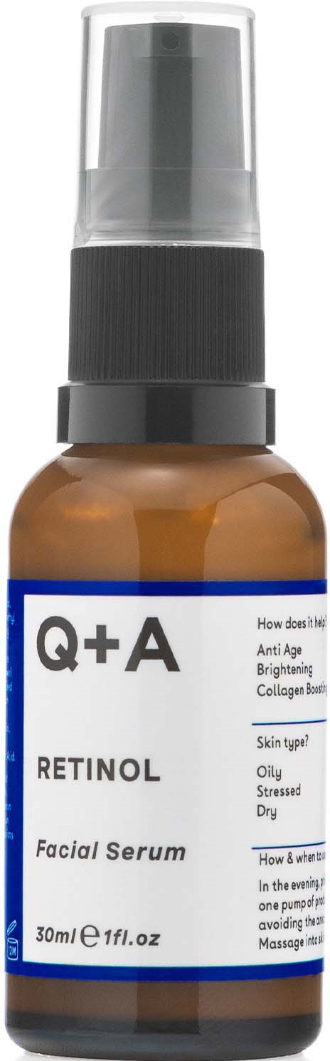 En liten brun flaske med ansiktsserum med sprayhodet og en etikett som viser produktdetaljene.