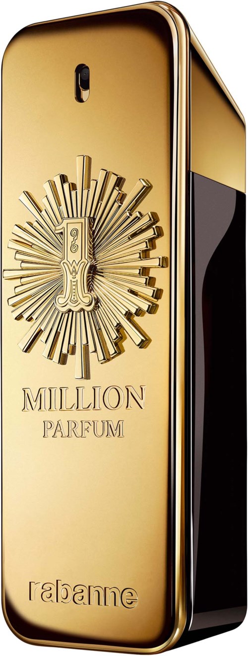 Een gouden luxe parfumfles met een decoratief embleem en de woorden Million Parfum van Albane.