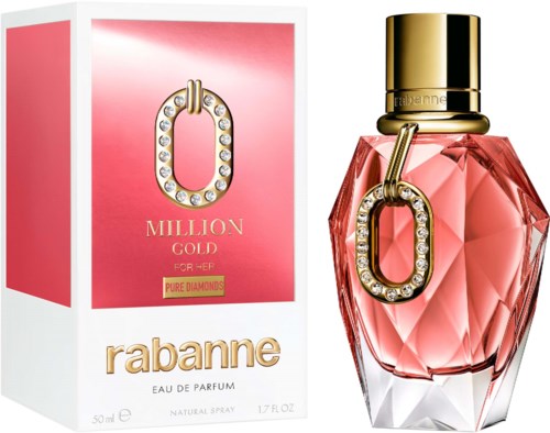 Parfume pullo ja laatikko, pinkki ja kulta värit, koristeltu jalokivikorulla.