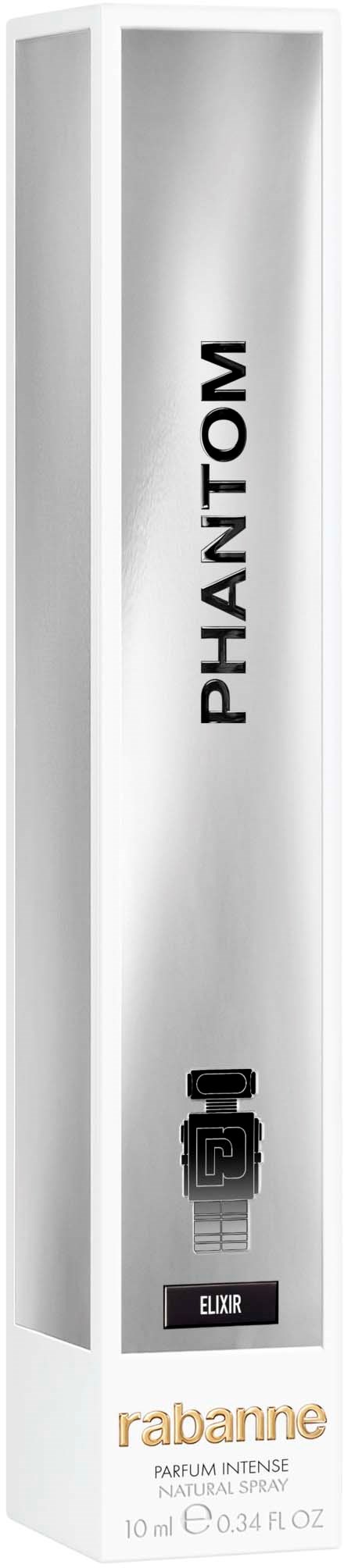 En lång, vit låda med orden 'PHANTOM' och 'rabanne', sannolikt ett parfymförpackning.