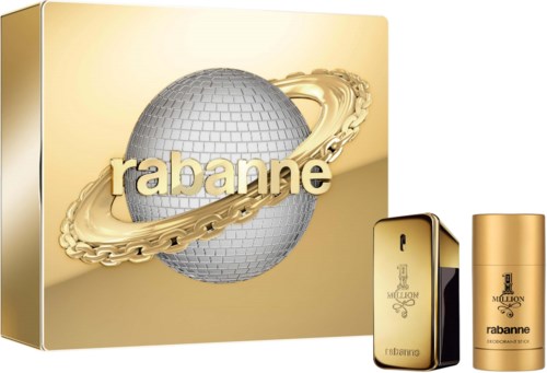 Rabanne Geschenkset mit Parfüm, Deo und dekorativer Verpackung mit Erdkugel und Goldring.