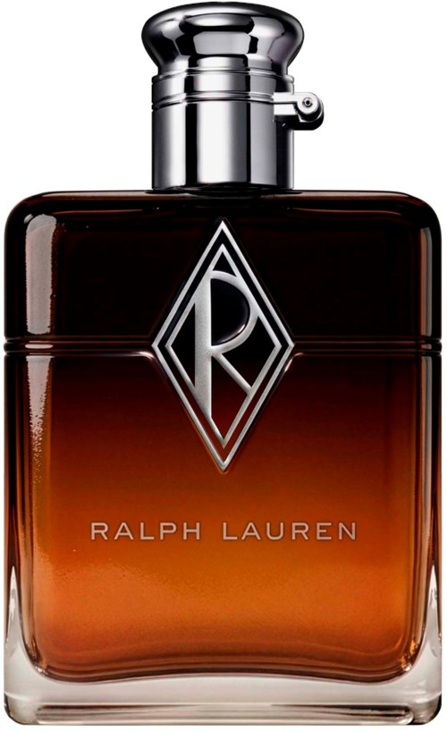 Butelka perfum Ralph Lauren z gradientem w kolorze bursztynowym i srebrnym korek.