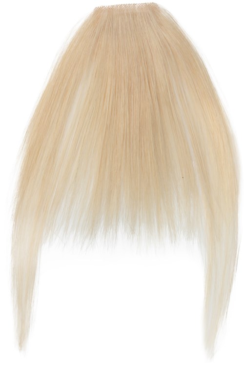 Blond peruk med rakt, långt hår och spetsiga toppar, formad som en frisyr eller accessoar.