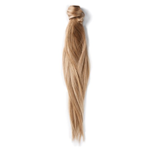 Een bund lang, blond haar in een knot, hangend naar beneden.