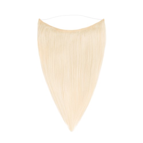 En blond hårförlängning eller peruk med spetsig form.