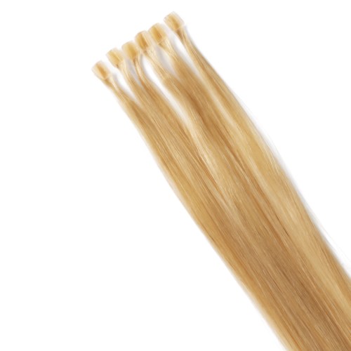 En bunt blonda hårförlängningar med rakt hår och klipp upptill.