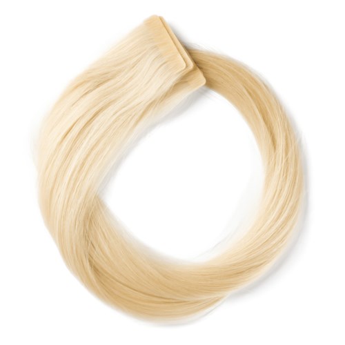Blonde hair extension loop with a clip for attachment.