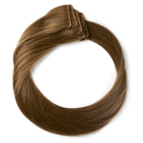 Brown hair extensions are arranged in a circular shape with clips on top.