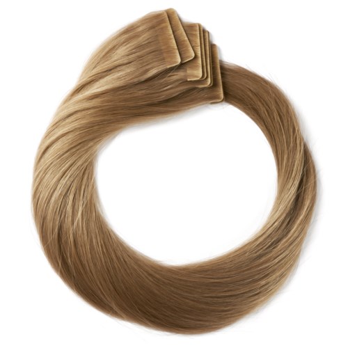 A hair extension coil with strands of blonde hair arranged in a circular shape.