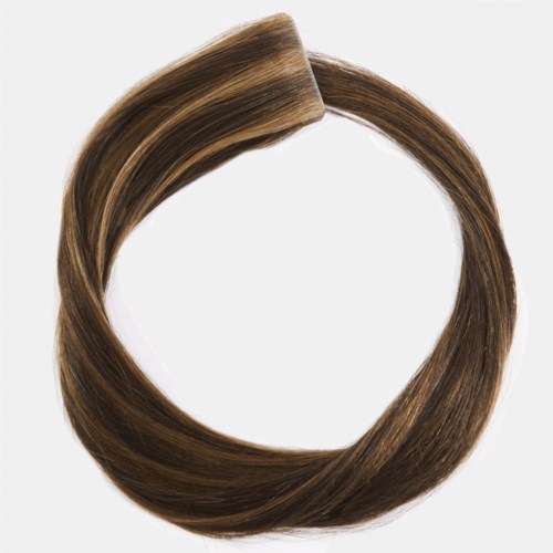 A lock of brown hair shaped in a circle against a white background.