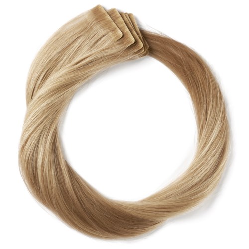 A circular arrangement of blonde hair swatches, showcasing different shades and textures of hair color.