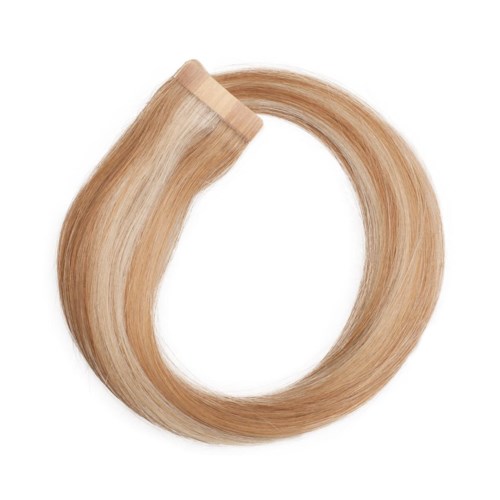 A blonde hair extension or wig piece arranged in a circular shape.