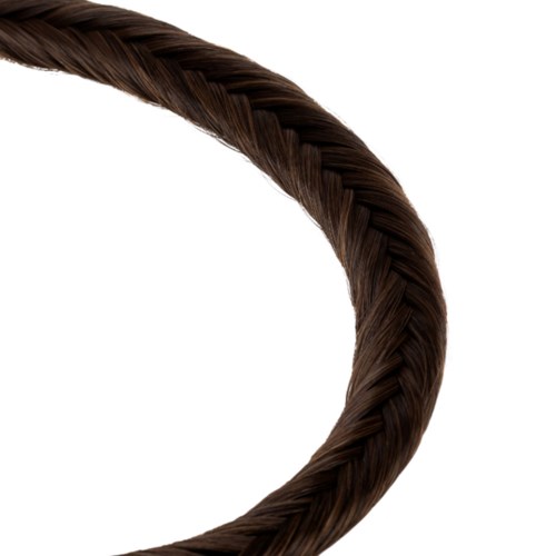 Ett nära skott av ett tjockt, mörkbrunt hårband med ett glatt utseende.