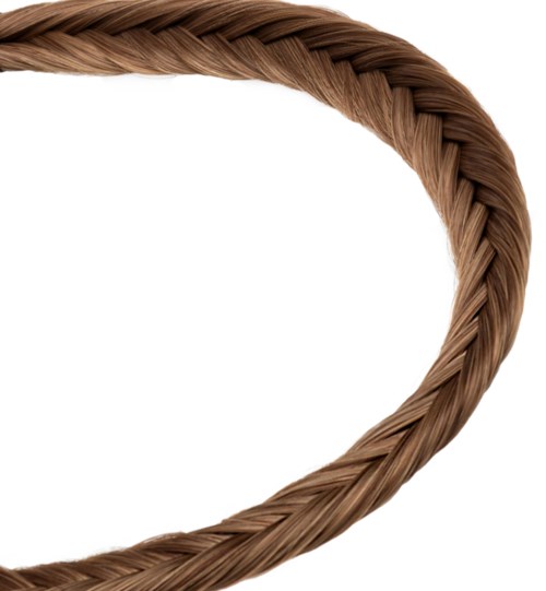 En närbild av ett brunt flätat rep som bildar en delvis oval form, med en enkel vit bakgrund.