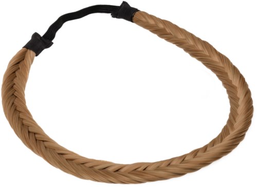 Ett vävt pannband med svart justerbar rem och en brunt flätat mönster.